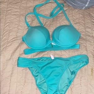 Cute sea foam blue push up bikini